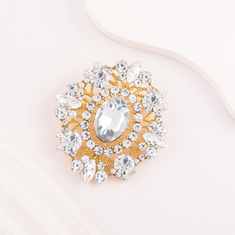 LAXPICOL Vintage Clear Austrian Crystal Brooch Pin for Women Elegant Wedding Bridal Brooches Broach Pin 1.69"*1.39" - Image 3
